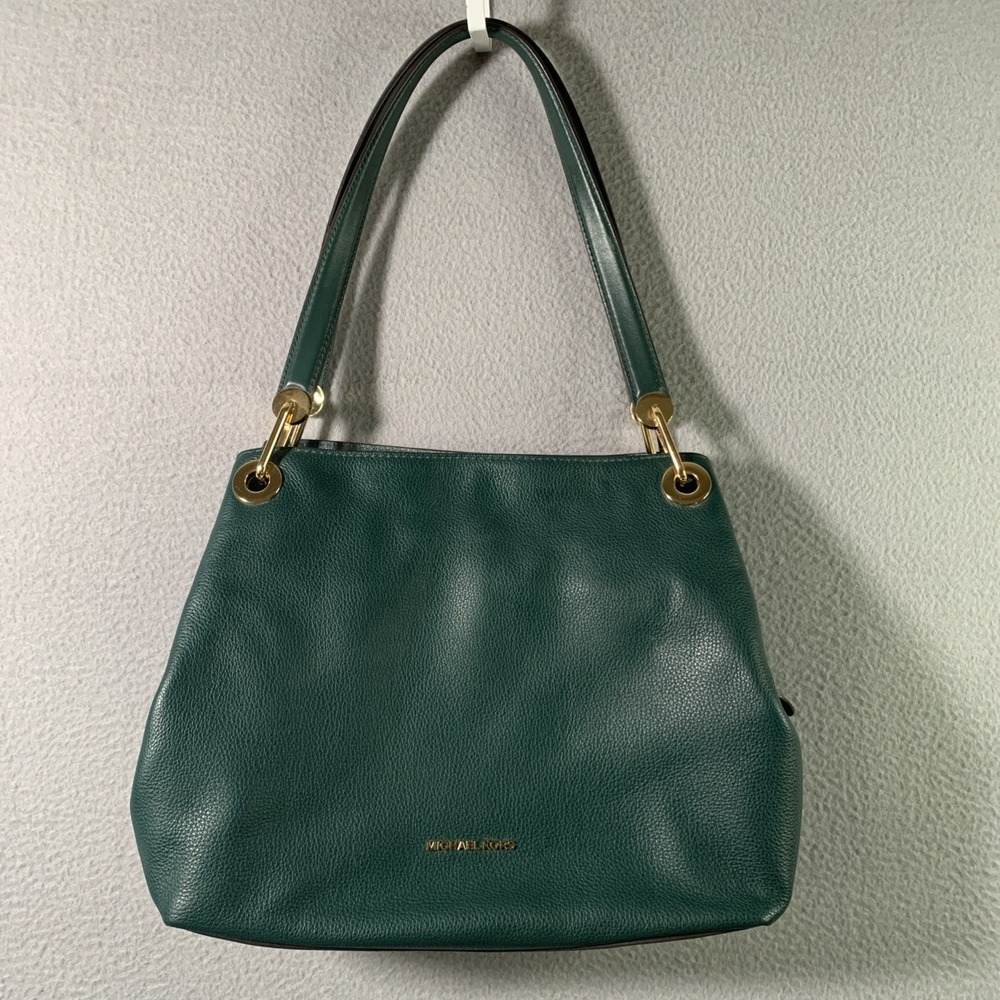 Michael Kors Raven Large Blue Pebbled Tote Shoulder Bag Gold Hardware Zip